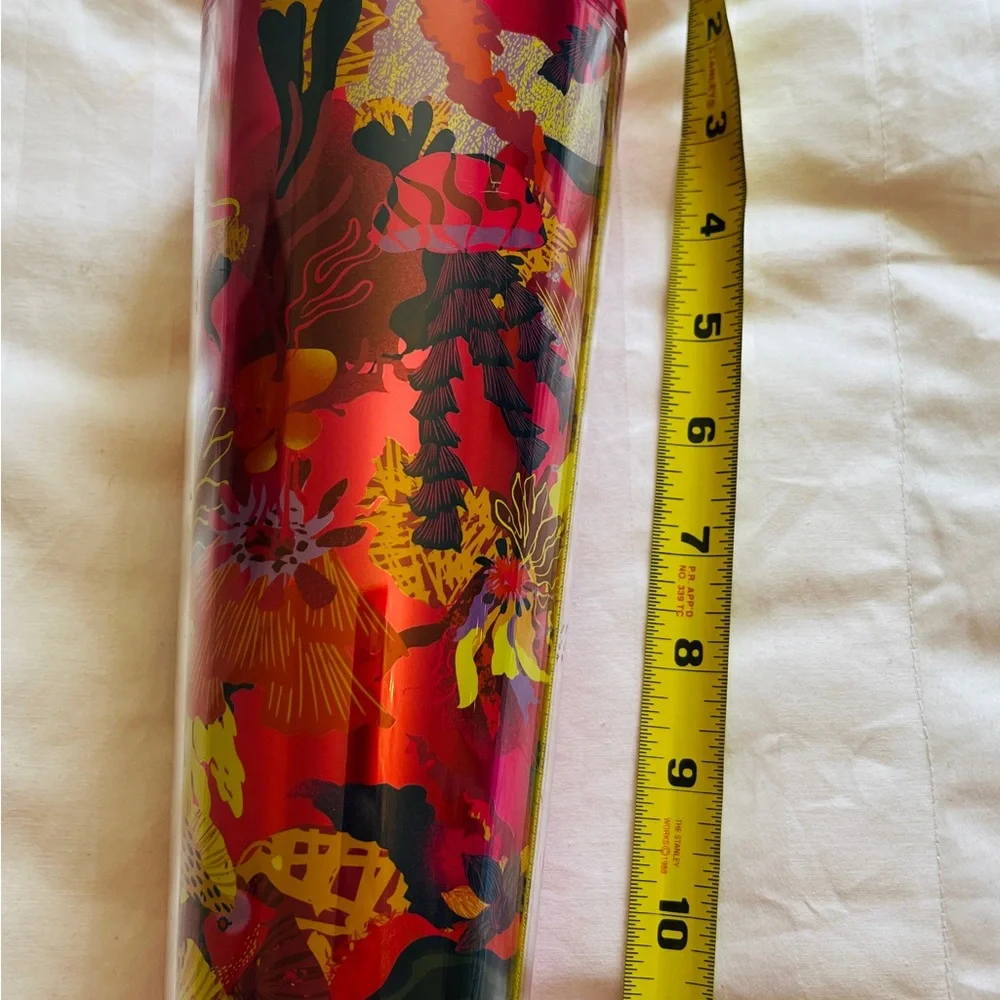 Starbucks Fuschia Floral New w Tag Straw  Retails $19.95 Pink Tropical